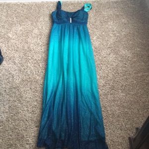 dark blue and light green long dress